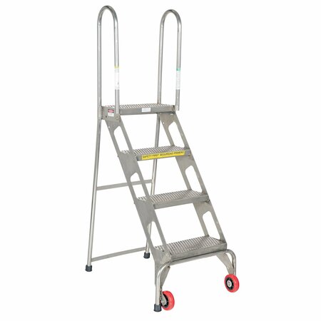 VESTIL 4 Step SS Folding Ladder with Wheels FLAD-4-SS